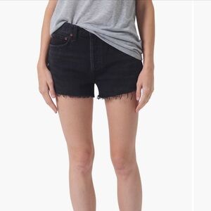 Agolde Parker Long Jean Short in Black. Size 33.